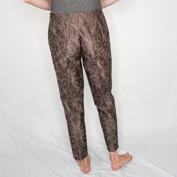 165. ALBERTA FERRETTI Purple Dark Taupe Silk Jacquard Ankle Pants Sz 10 - Picture 4 of 7